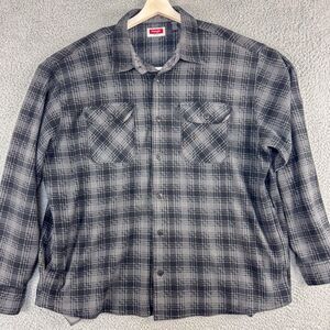 Wrangler Shacket Mens XXL Gray Plaid Fleece Western‎ Flannel Jacket Barn Coat